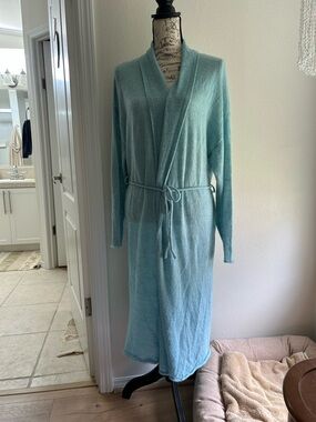 Long Shawl Collar Robe in Light Aqua with Tie Belt